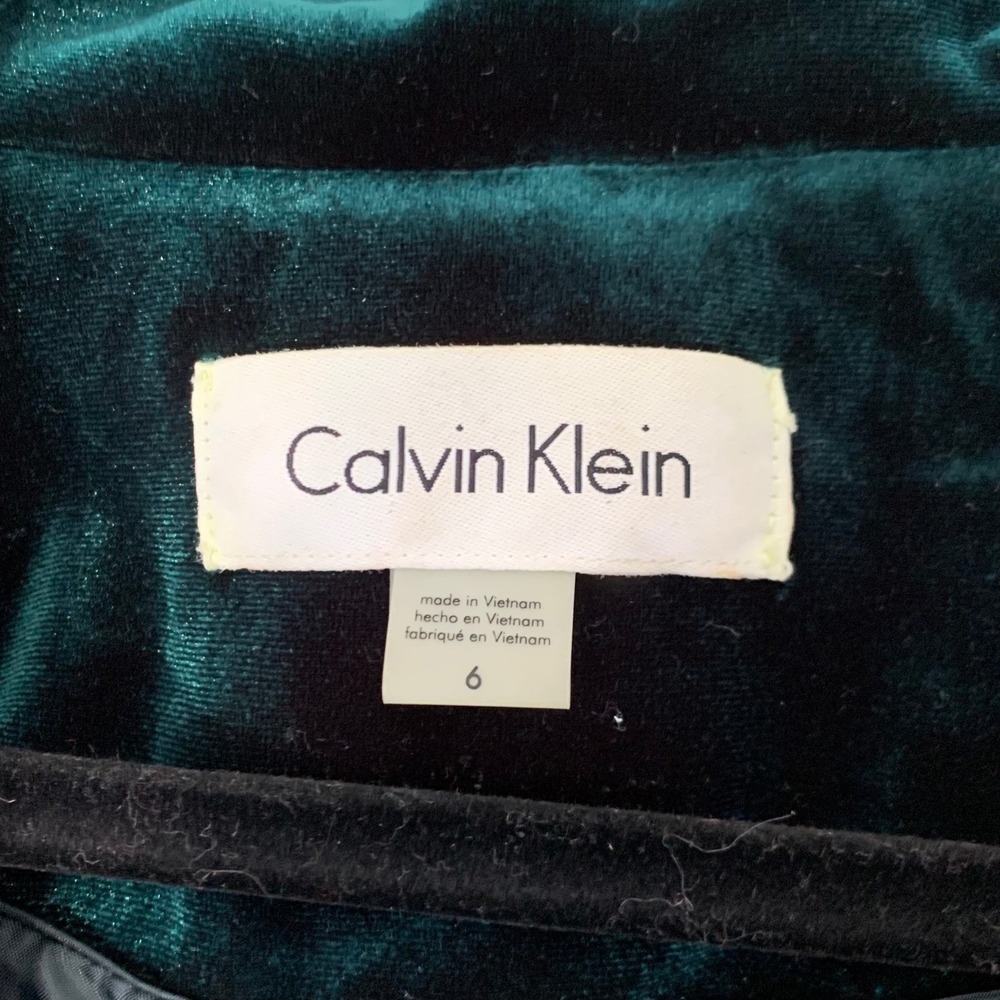Calvin Klein Velvet Blazer Women 6 Green Emerald Holiday Academia Christmas Chic - Picture 3 of 12